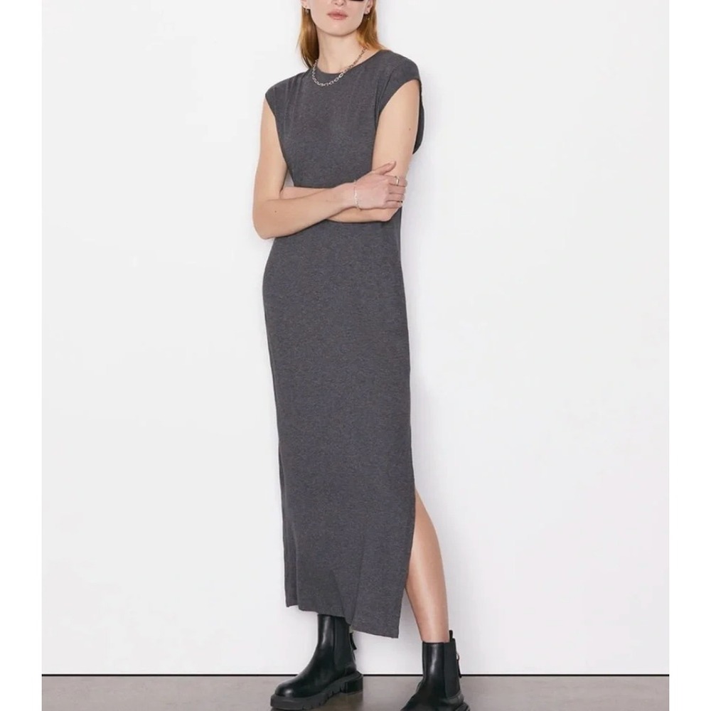 FRAME Le Muscle Maxi‎ Dress Small Charcoal Gray Sleeveless Slit Organic Cotton